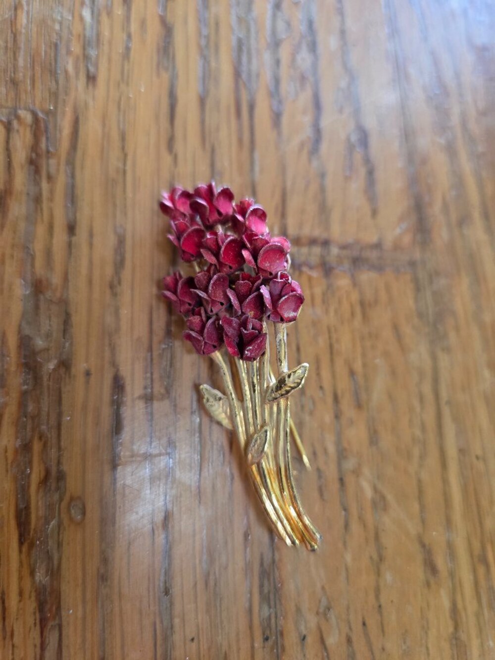 Vintage Red Rose Flower Brooch/Pin